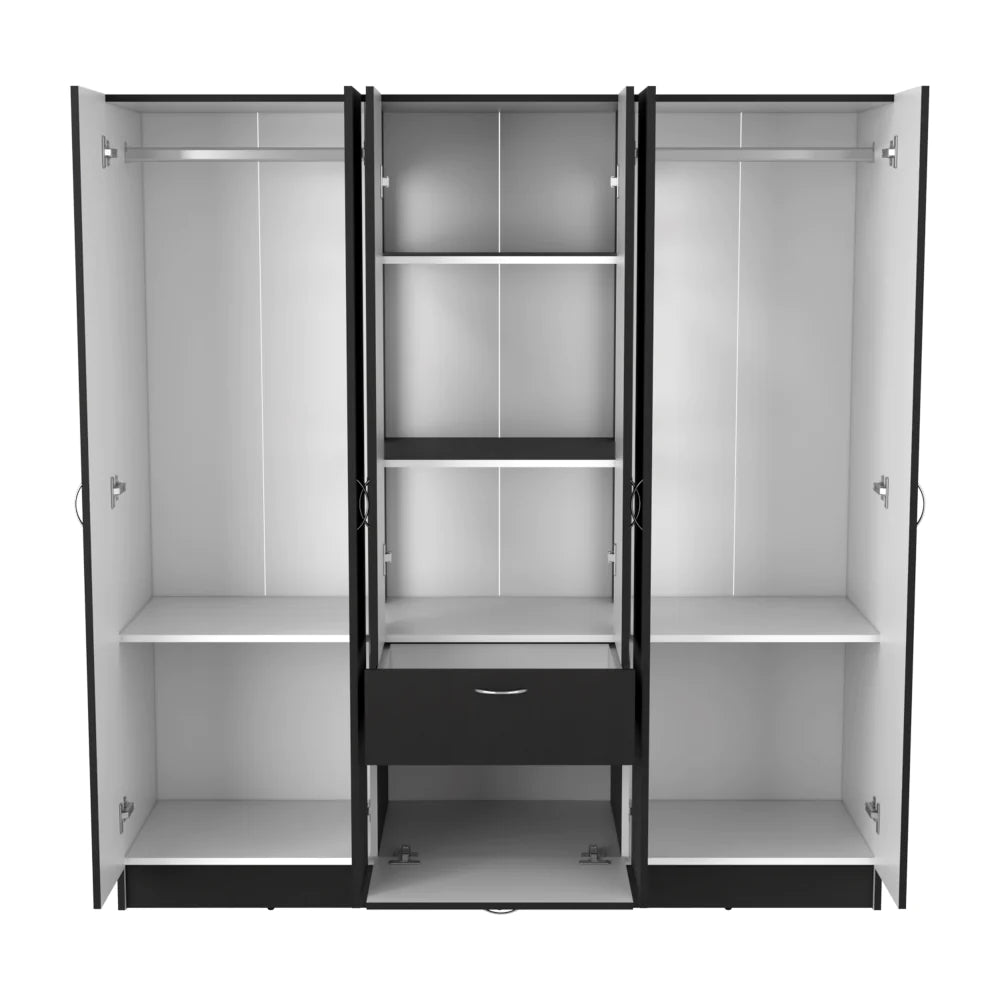 Six Doors Armoire Maya, One Drawer, Black Wengue / White Finish