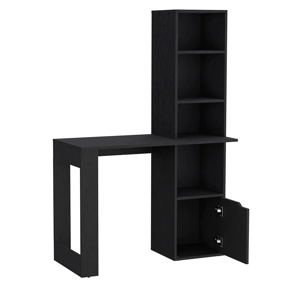 Office Desk Aragon with Four-Tier Bookcase and Lower Cabinet, Black Wengue Finish