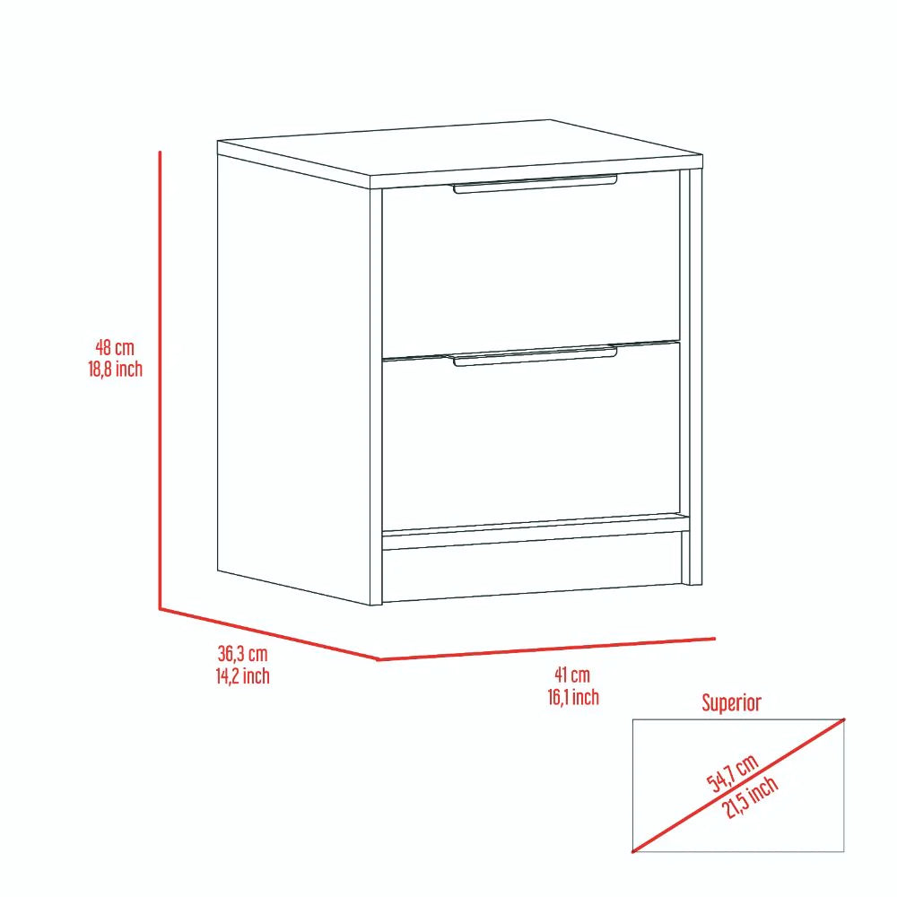 Nightstand Cervants, Two Drawers, Metal Handle, Black Wengue / Pine Finish