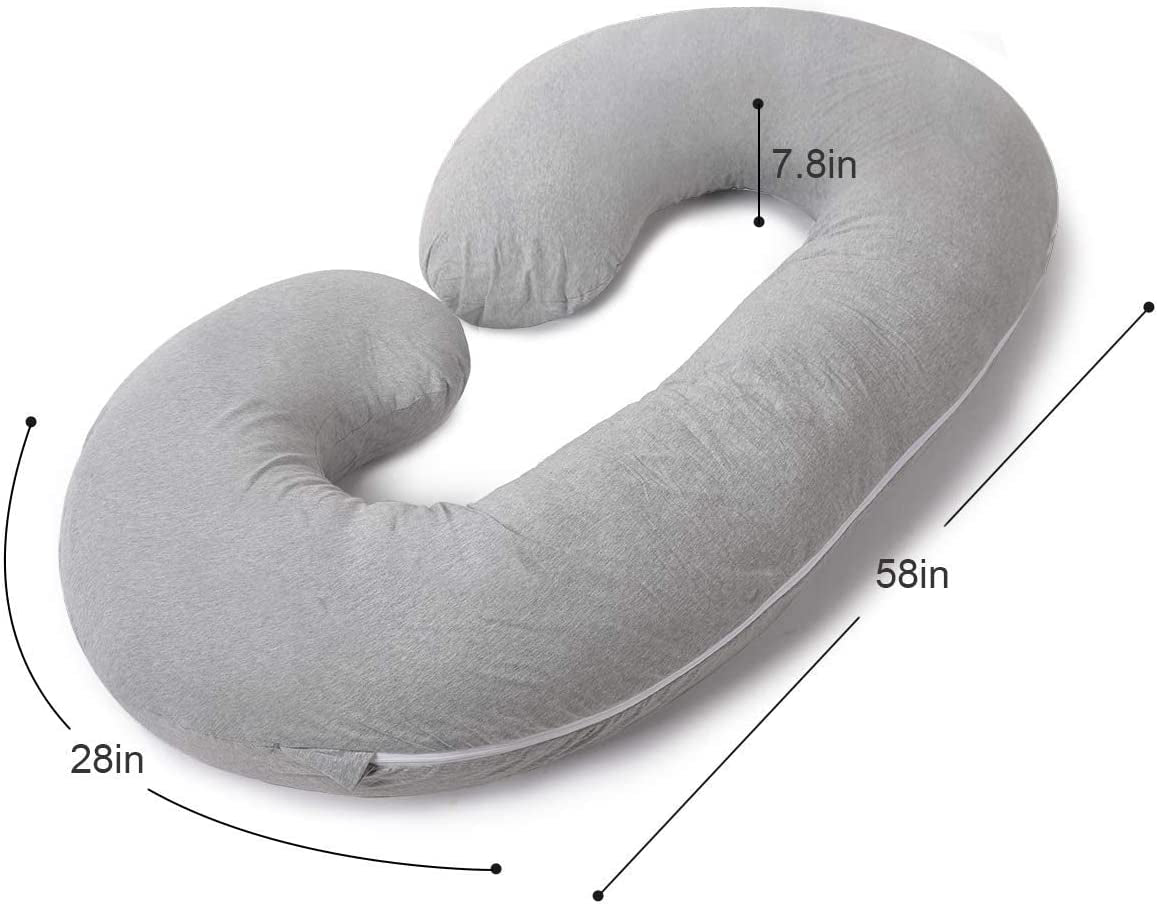 Pregnancy Pillow,Maternity Body Pillow with Velvet Cover,C Shaped Body Pillow for Sleeping (Grey Jersey)