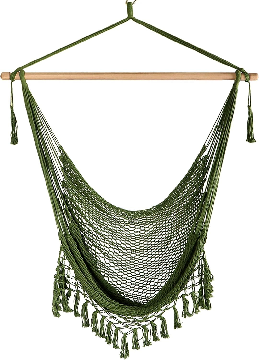 Hammock Chair Super Large Hanging Chair Soft-Spun Cotton Rope Weaving Chair, Hardwood Spreader Bar Wide Seat Lace Swing Chair Indoor Outdoor Garden Yard Theme Decoration