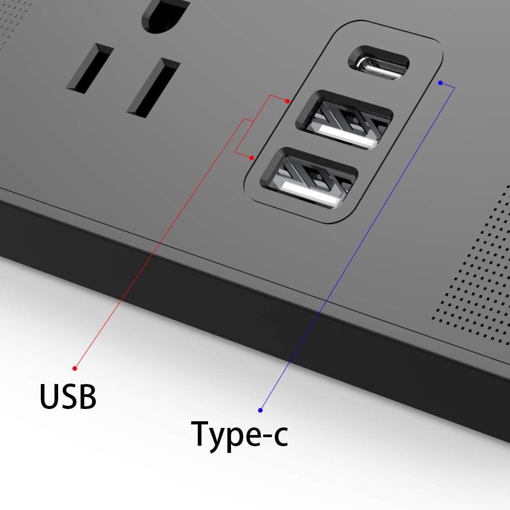 ON Power Strip Flat Plug with 3 Outlets 2 USB Ports& 1 USB-C for Iphone/Android & More, Desktop Charging Station for Home, Travel, Office, Cruise, Overload Protection, 5Ft Extension UL Cord