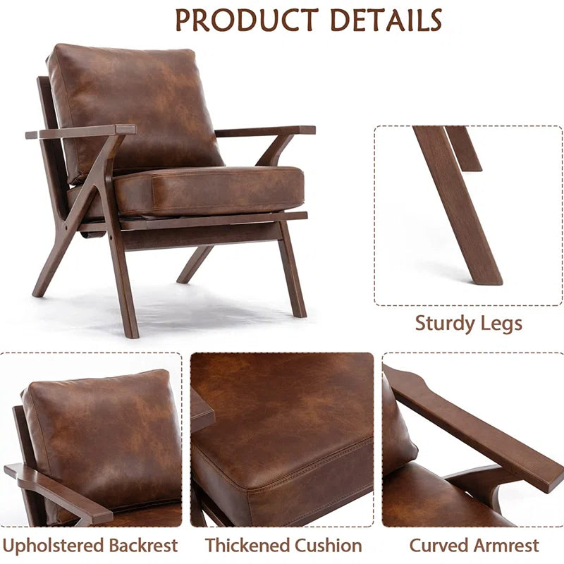 Huybert 33" Wide Solid Wood Frame Upholstered Mid Century Modern Retro Armchair Accent Chair