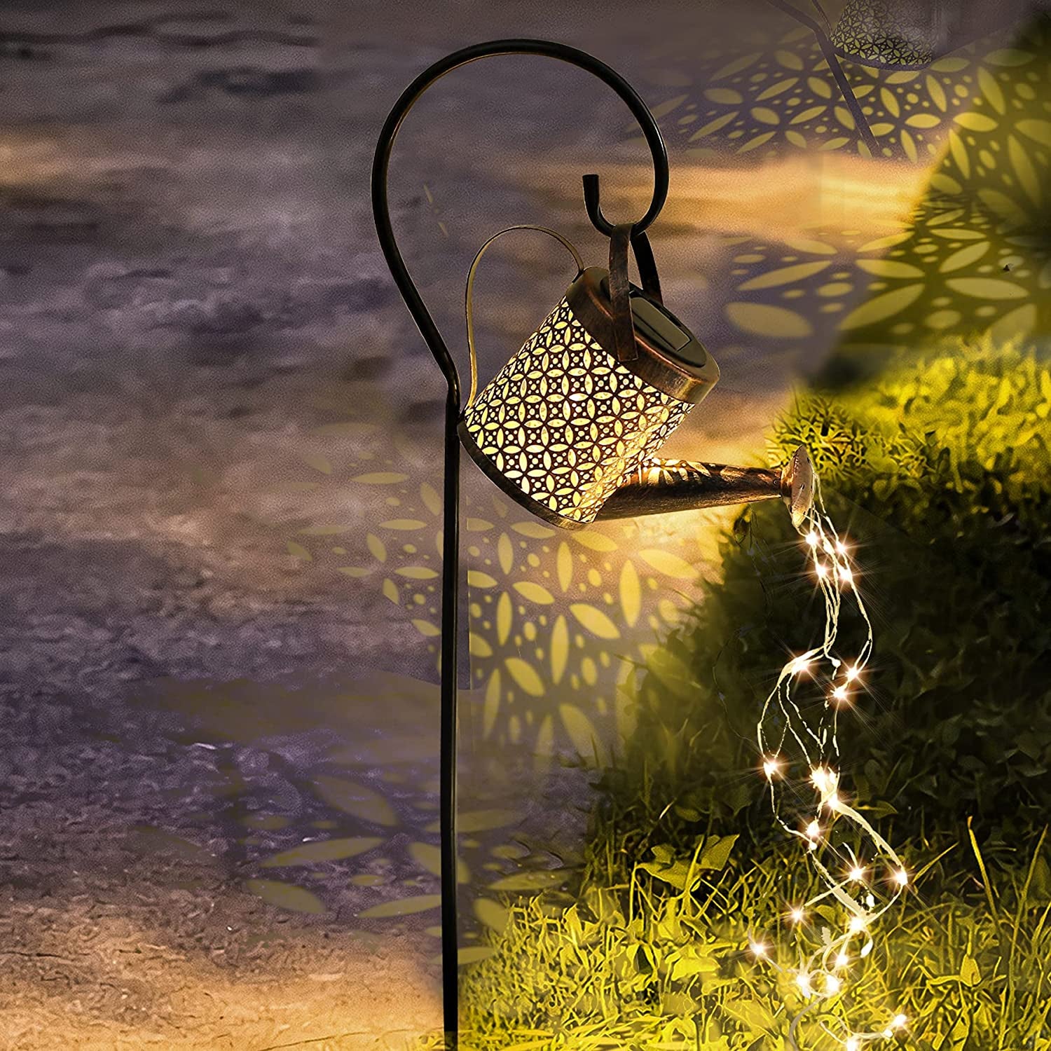 Solar Garden Lights Outdoor Solar Powered Waterproof - Lifetime Replacement - Decorative Kettle Art Light Waterproof IP55 with Installed Light String