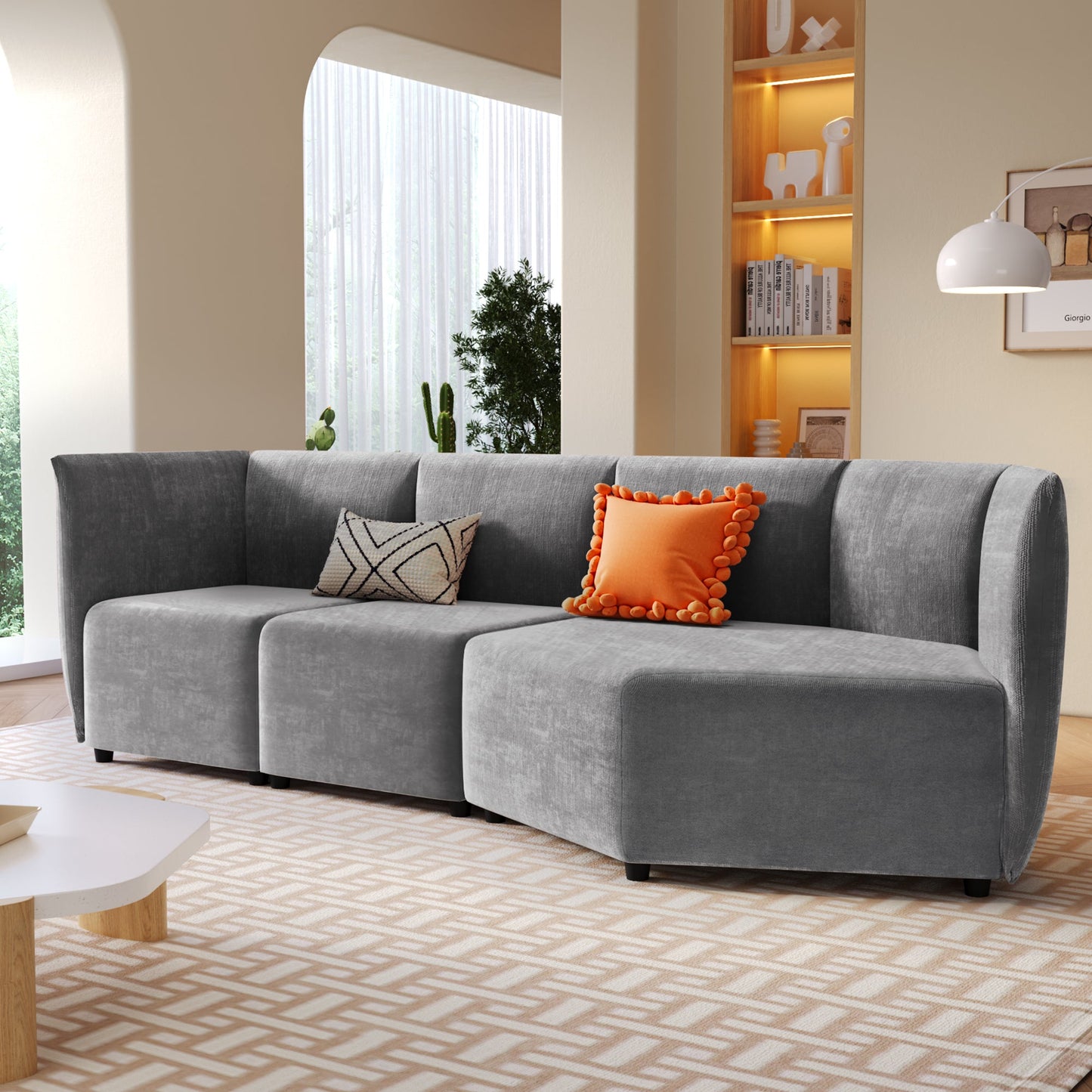 Stylish Sofa Set with Polyester Upholstery with Adjustable Back with