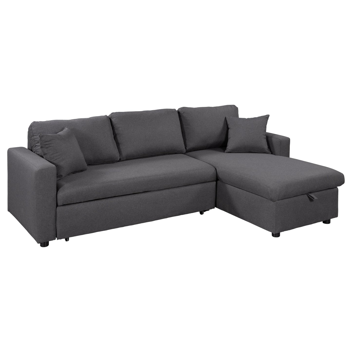 Upholstery  Sleeper Sectional Sofa Grey with Storage Space, 2 Tossing