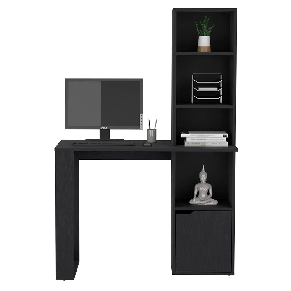 Office Desk Aragon with Four-Tier Bookcase and Lower Cabinet, Black Wengue Finish