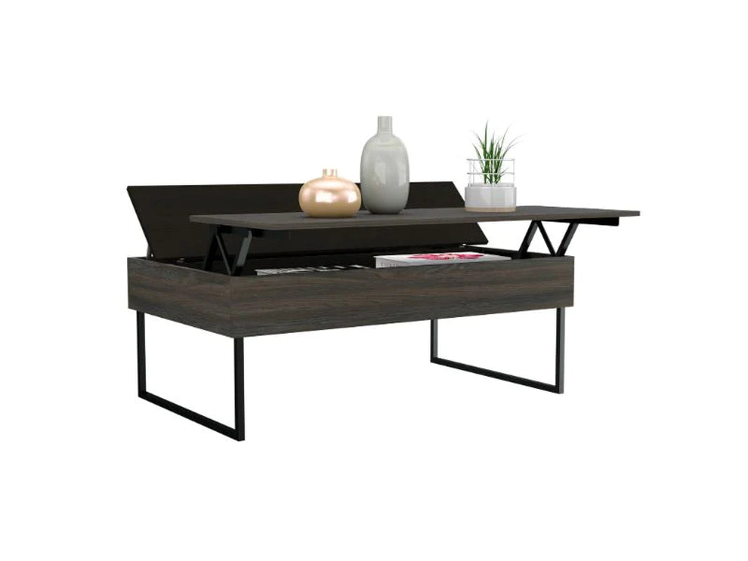 Lift Top Coffee Table Wuzz, Two Legs, Two Shelves, Carbon Espresso / Black Wengue Finish