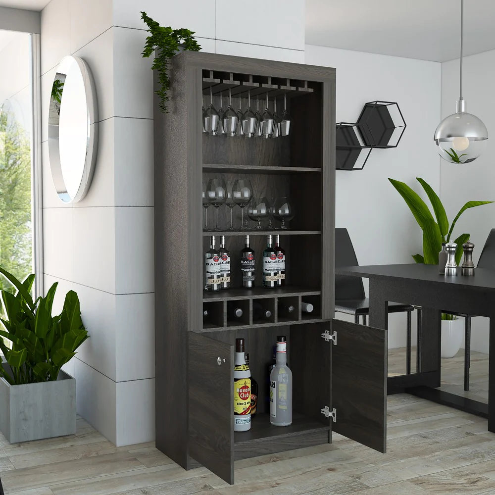 Bar Cabinet Margarita, Five Wine Cubbies, Carbon Espresso Finish