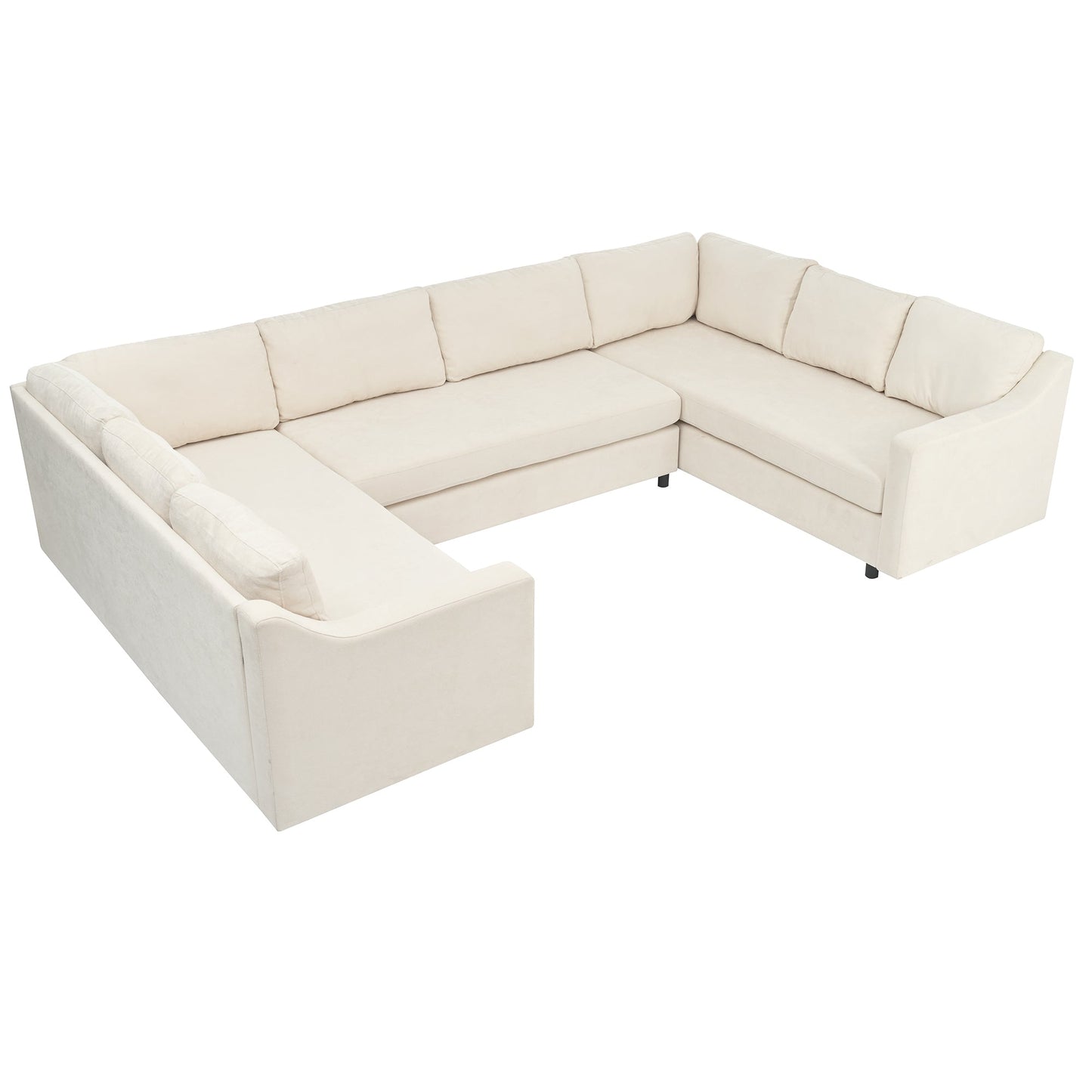 3 Pieces Upholstered U-Shaped Large Sectional Sofa with Thick Seat and