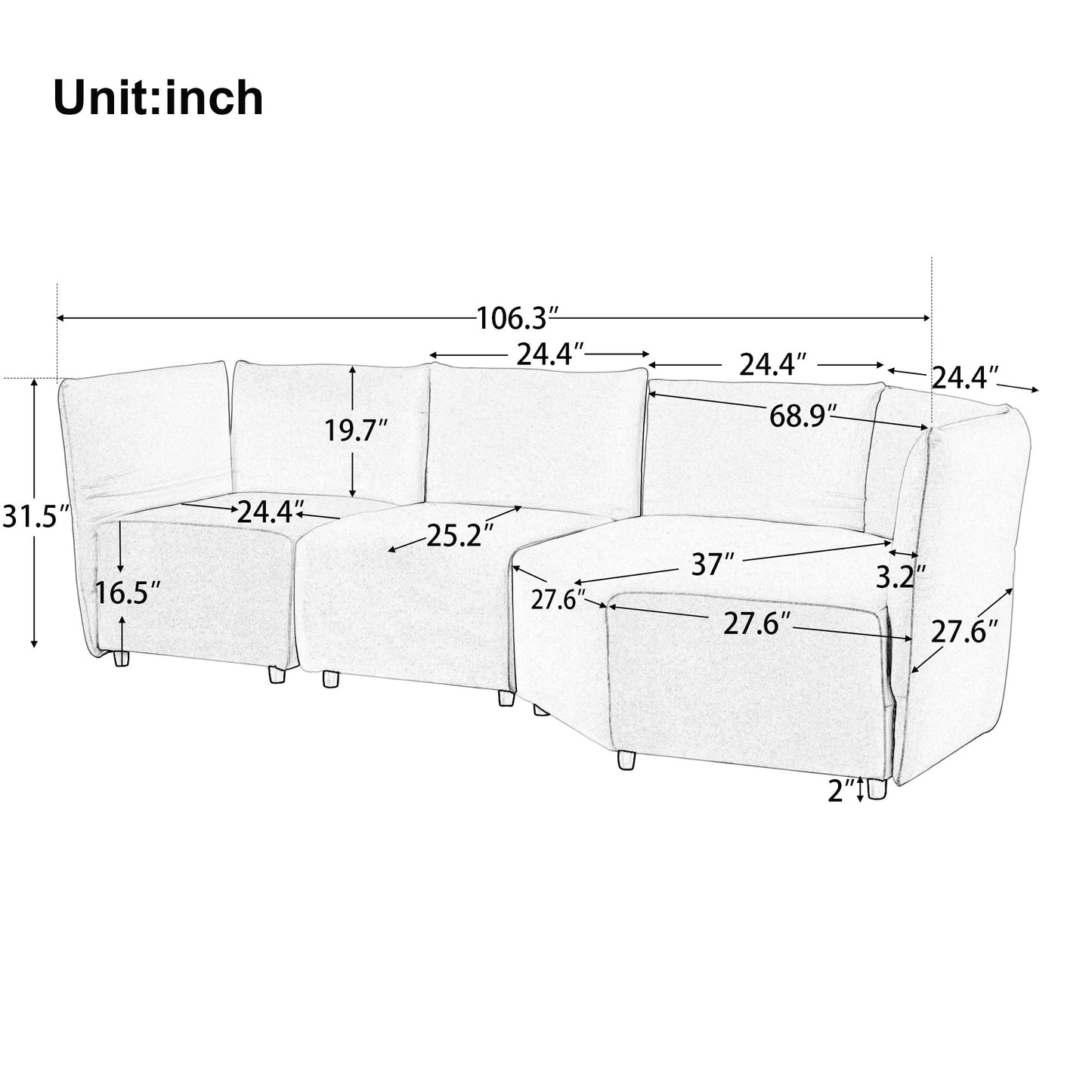 Stylish Sofa Set with Polyester Upholstery with Adjustable Back with