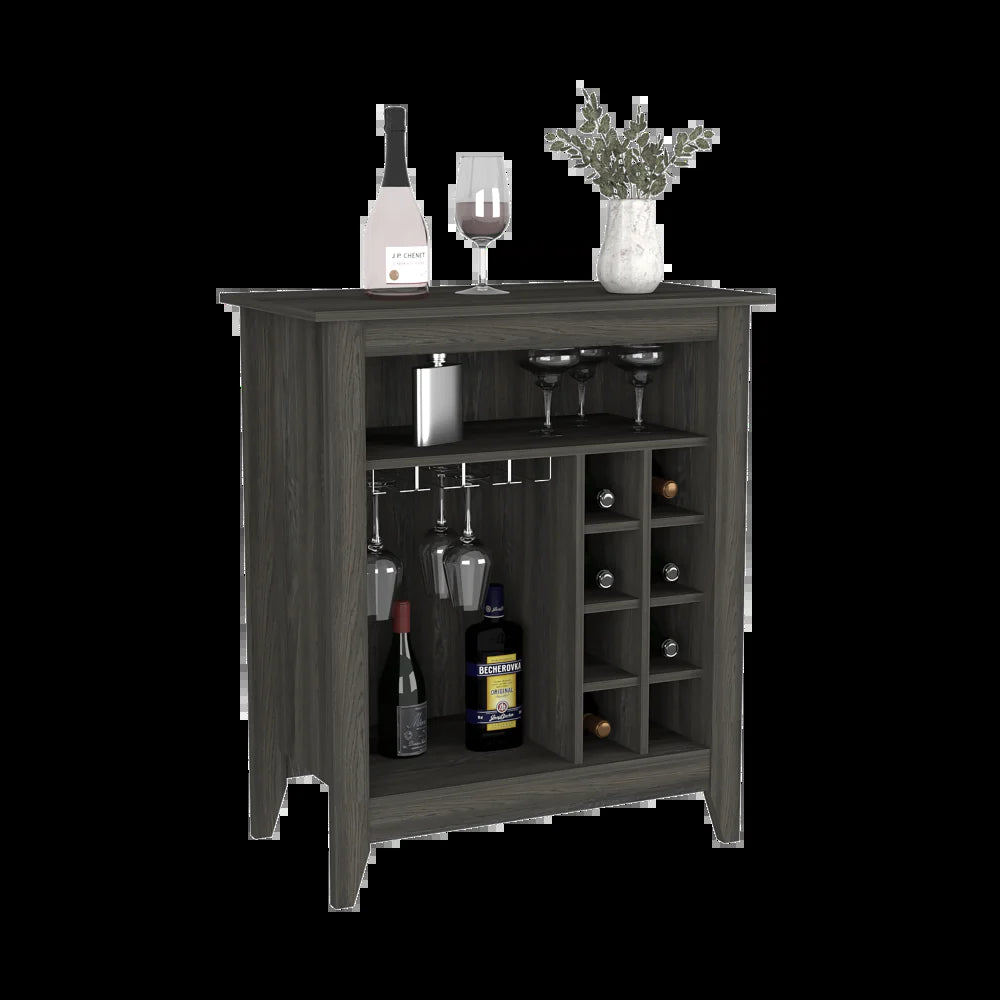 Bar Cabinet Castle, One Open Shelf, Six Wine Cubbies, Carbon Espresso Finish