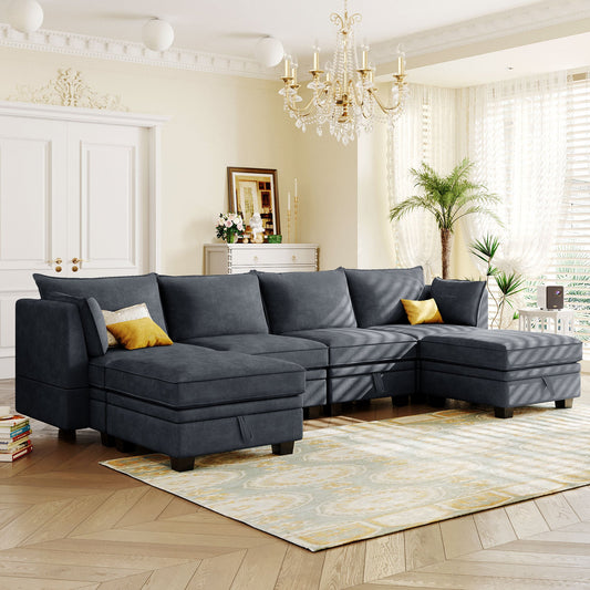 Modern Large U-Shape Modular Sectional Sofa,  Convertible Sofa Bed