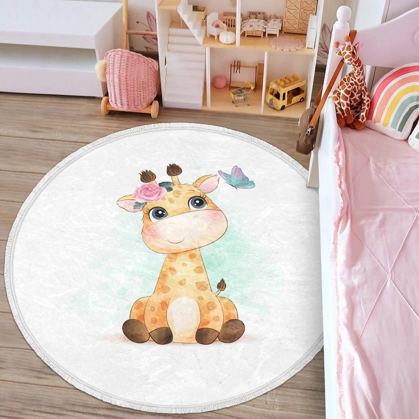 Baby Giraffe Nursery Rug, Kids Room Baby Giraffe Patterned Area Rug,