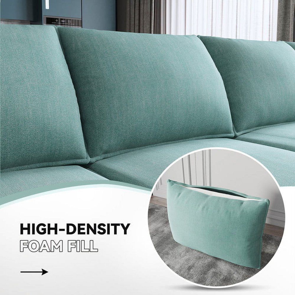 Fabric Sectional Sofa U-Shaped Sofa with Storage for Living Room, Aqua Blue