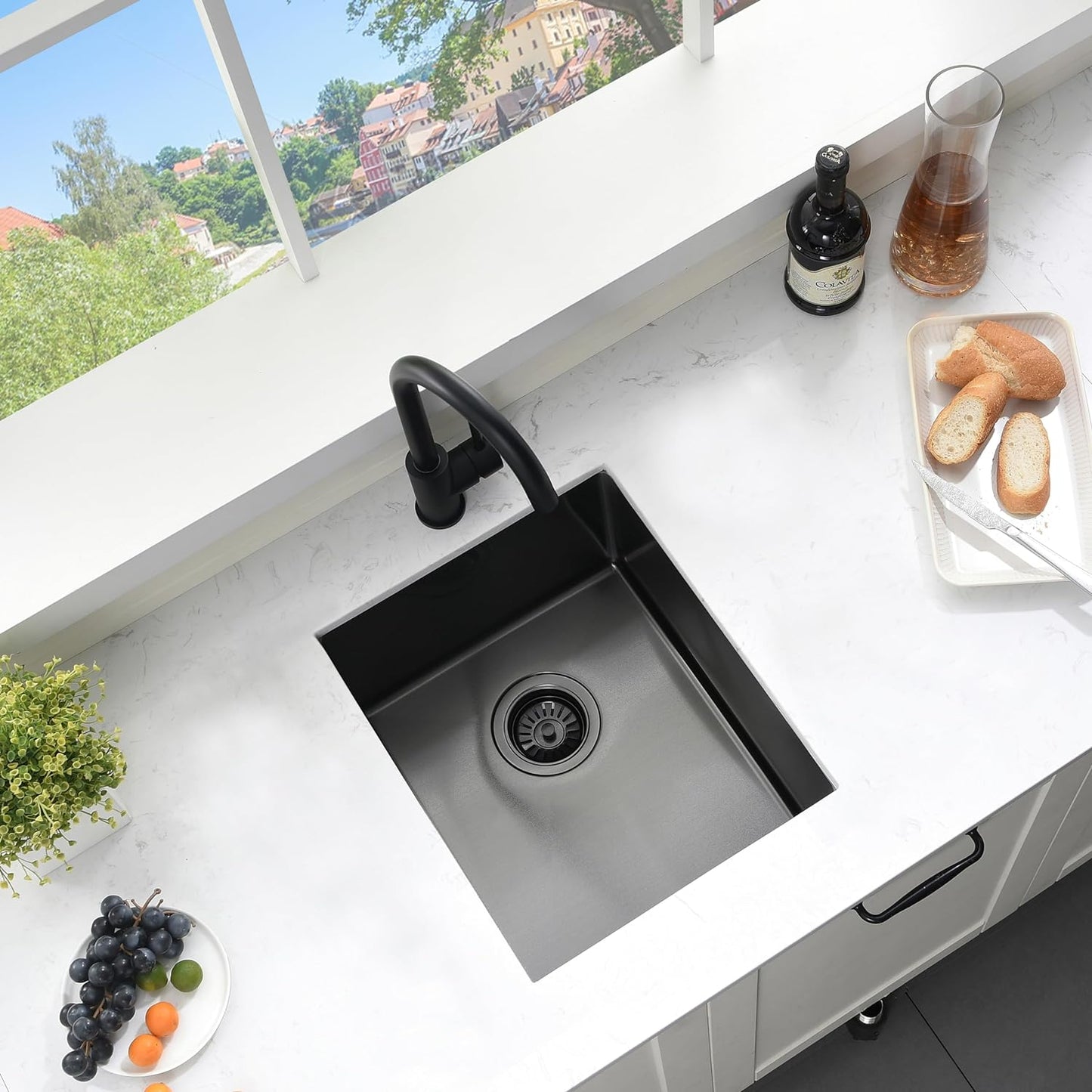 Undermount Kitchen Bar Sink -  15 X 18 Inch Single Bowl Undermount Small Bar Sink 16 Gauge T-304 Stainless Steel Gunmetal Black Kitchen Sinks