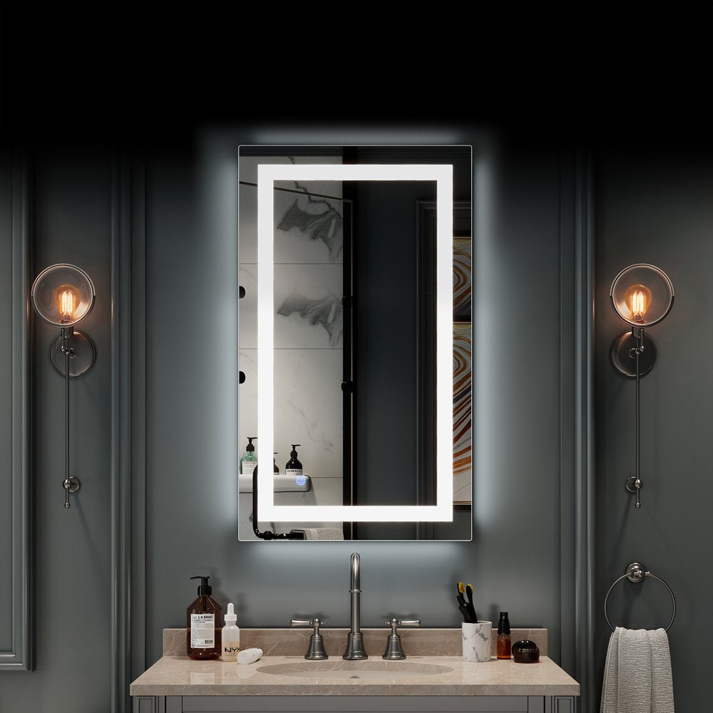 Wall Mounted Lighted Vanity Mirror LED Bathroom Mirror anti Fog and IP67 Waterproof, Rectangle 40"X24" Silver