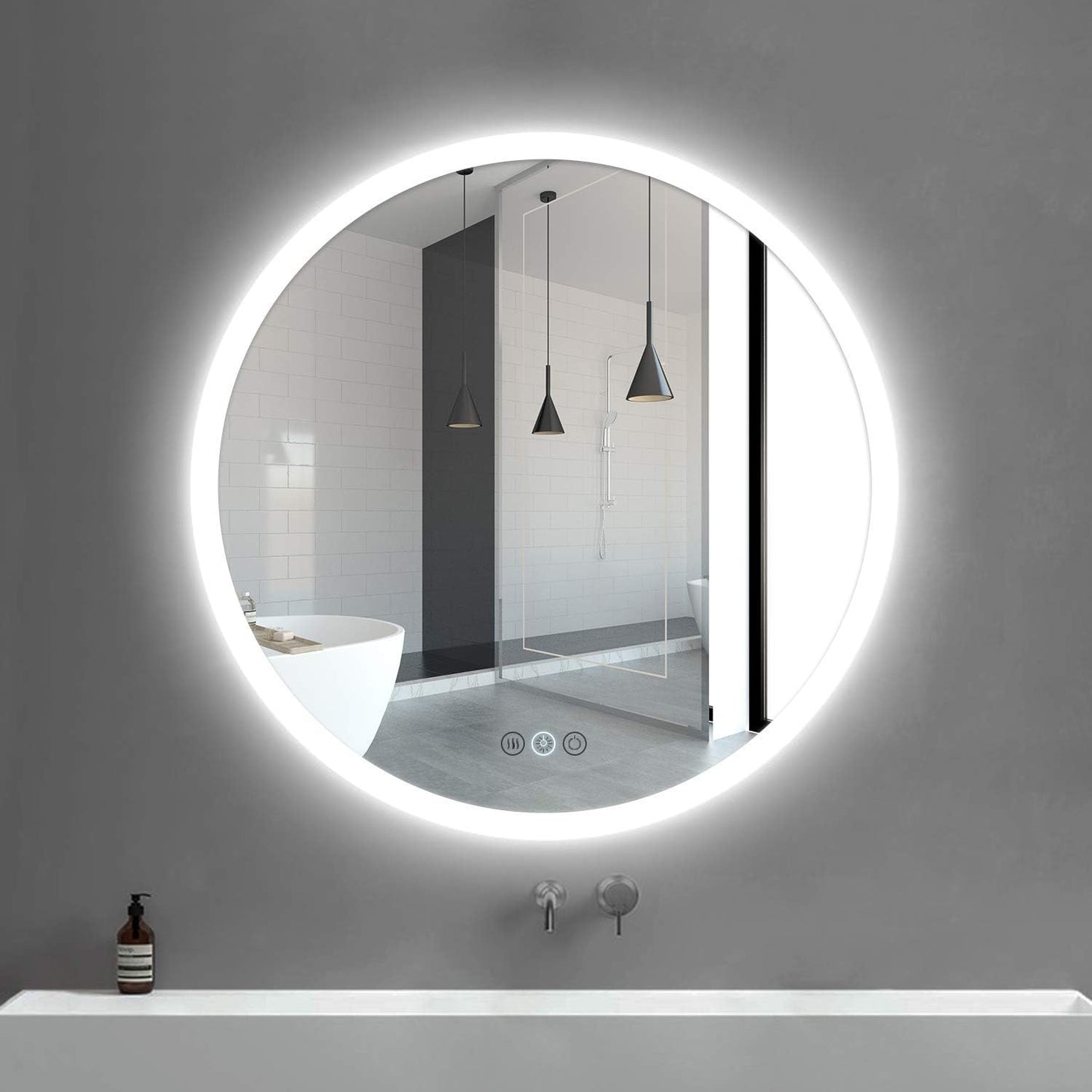 24" round LED Mirror for Bathroom, Anti-Fog Bathroom Vanity Mirror with Lights, Shatter-Proof, 3000-6000K, Stepless Dimmable LED Lighted Mirror, Backlit Bathroom Mirrors for Wall