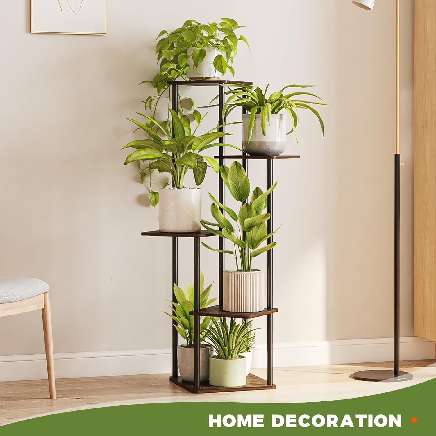 5 Tier Tall Plant Stand Indoor, Corner Metal Plant Shelf for Multiple Plants, Tiered Black Flower Stand for Patio Garden Balcony Living Room Bedroom