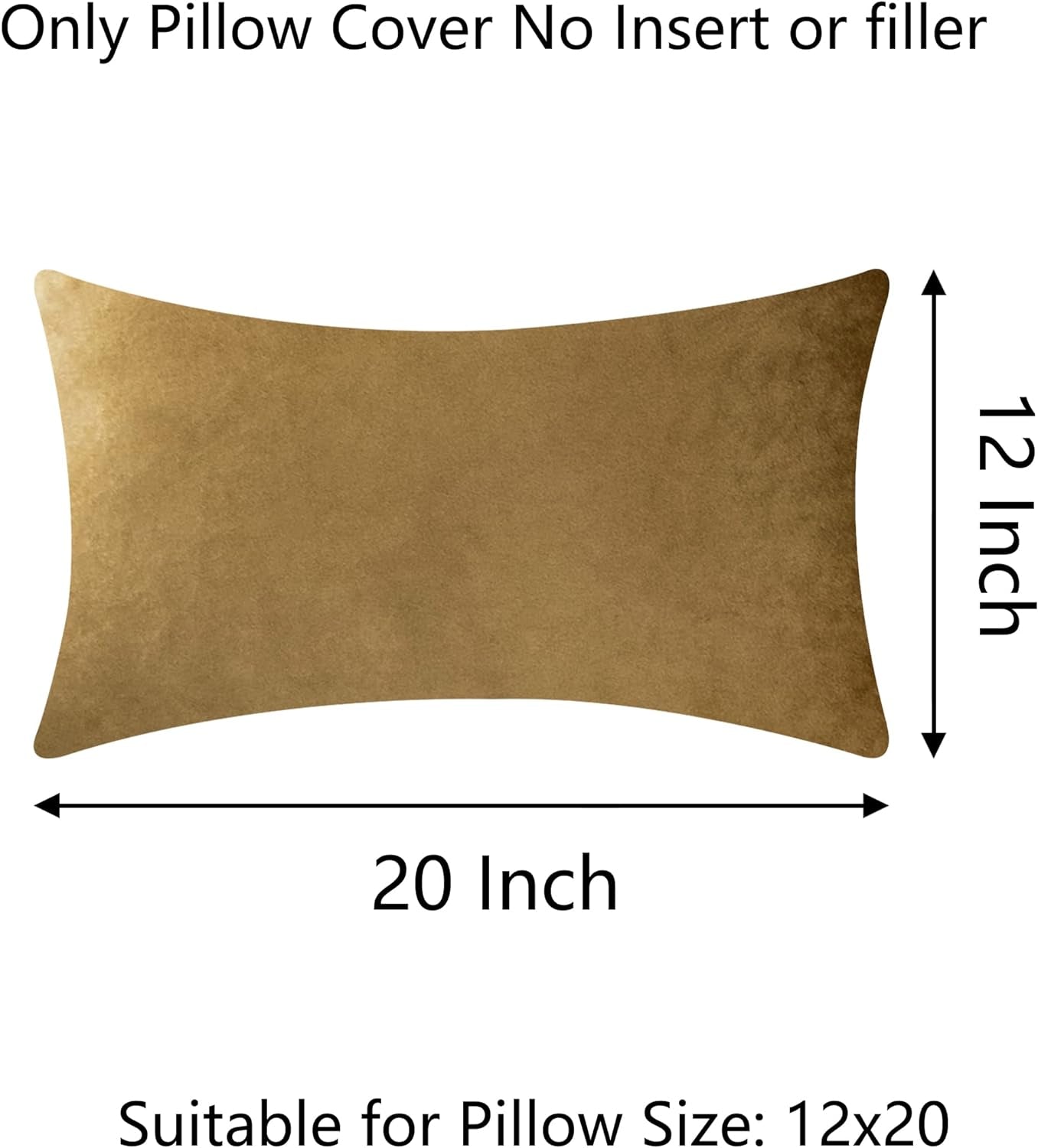 Gold Throw Pillow Covers Super Soft Velvet Pillows Lumbar Modern Rectangle Decorative Bed Pillow Cover for Couch Patio, Set of 2, 12X20 Inches, Gold