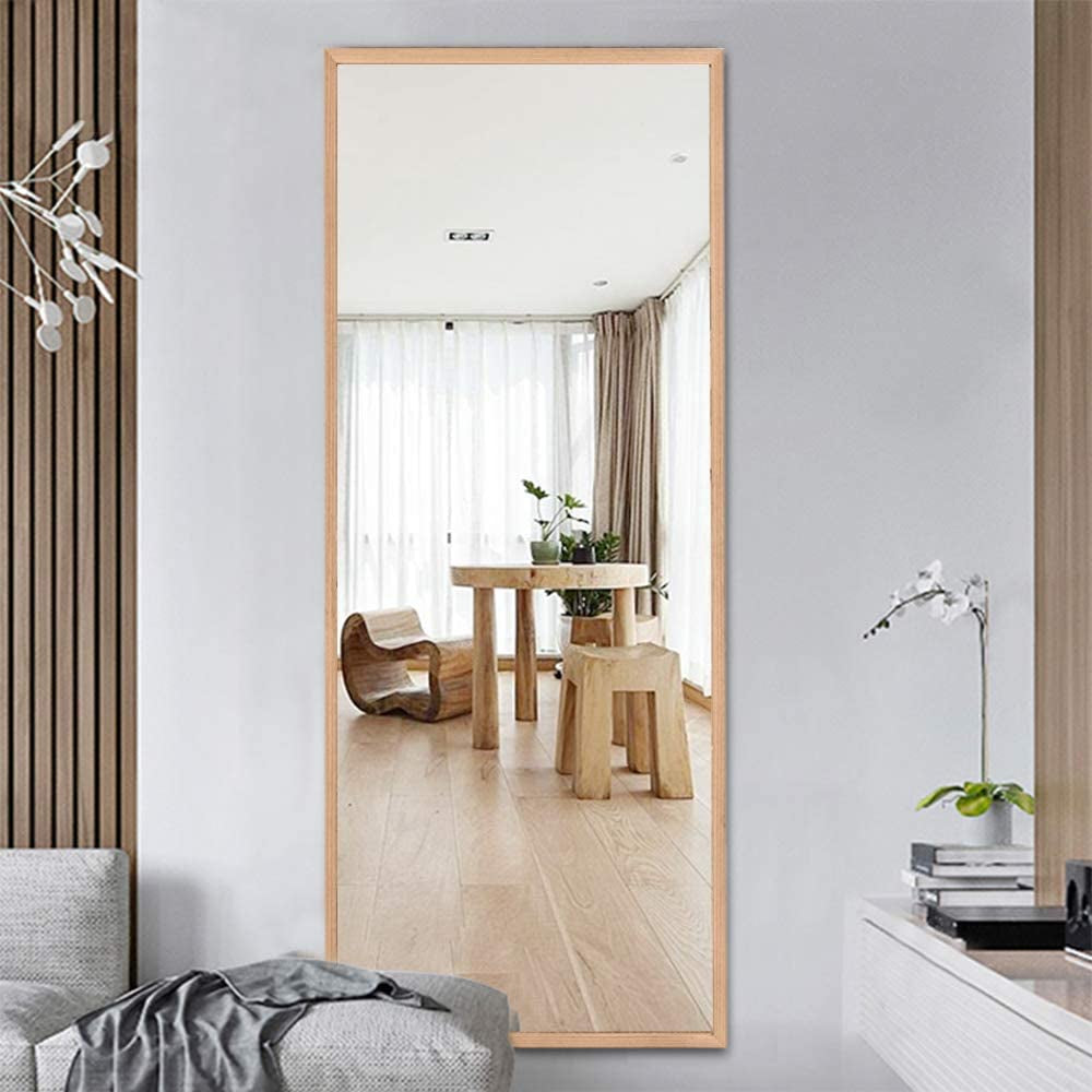 65"X22" Full Length Mirror Standing Hanging or Leaning against Wall, Large Rectangle Bedroom Mirror Floor Mirror Dressing Mirror, Solid Wood Frame Wall-Mounted Mirror