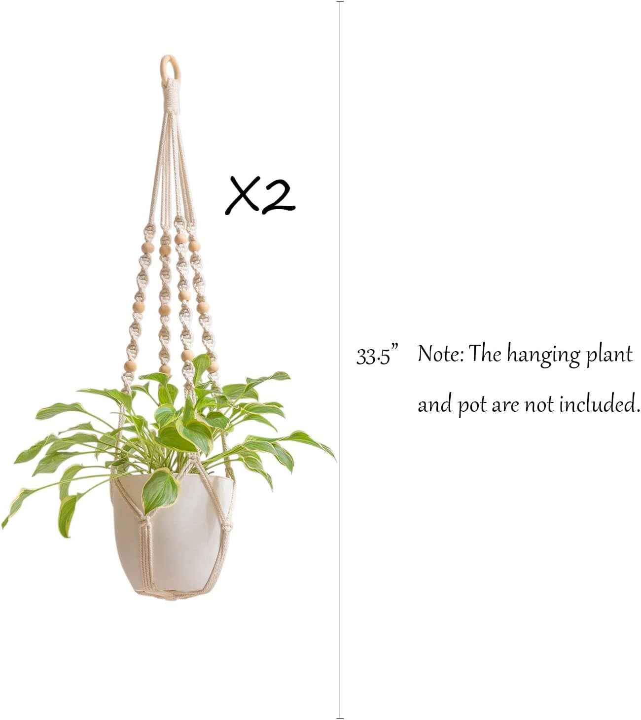 2 Pack Macrame Plant Hangers Indoor Boho Hanging Plant Holders with Wood Beads Macrame Hanging Planter Baskets Ivory 33.5" No Tassels