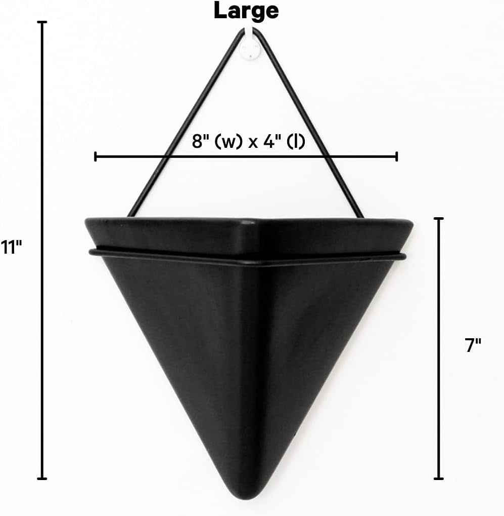 Triangle Ceramic Wall Planter - Triangle Wall Planters for Indoor Plants - Triangle Geometric Wall Hanging Planter - Hanging Triangle Planter - Plant or Succulent Wall Planters (Black & Black, Large)