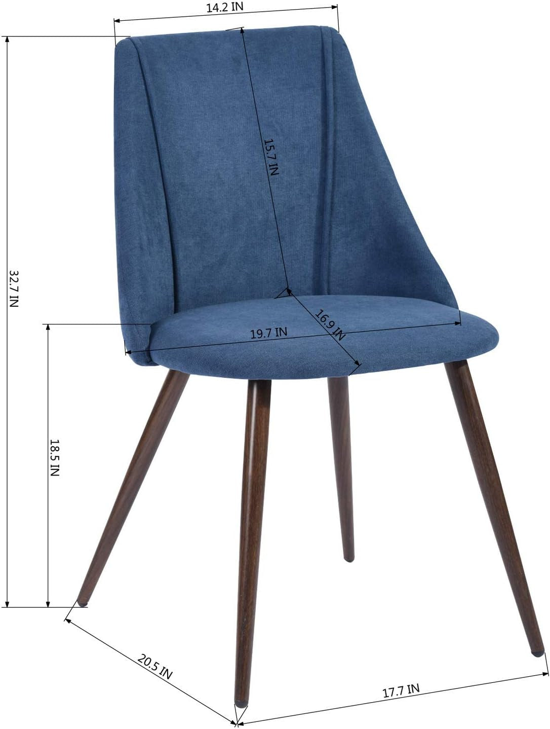 Set of 11 Mid-Century Dining Chairs Side Chair Soft Upholstery Seat Ergonomic High-Back, Blue Terry Fabric/Oak Metal