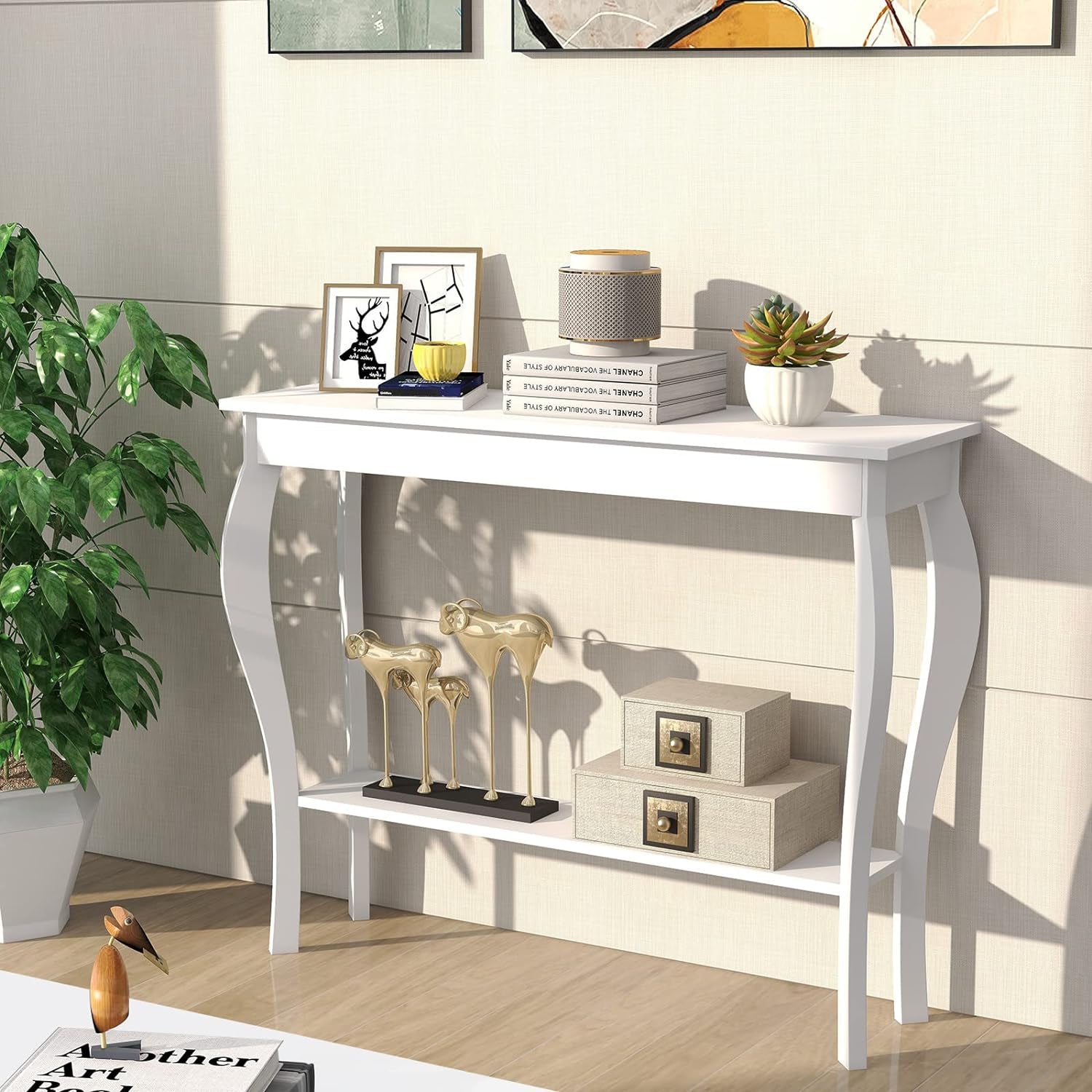 Narrow Console Table, Chic Accent Sofa Table, Entryway Table, White