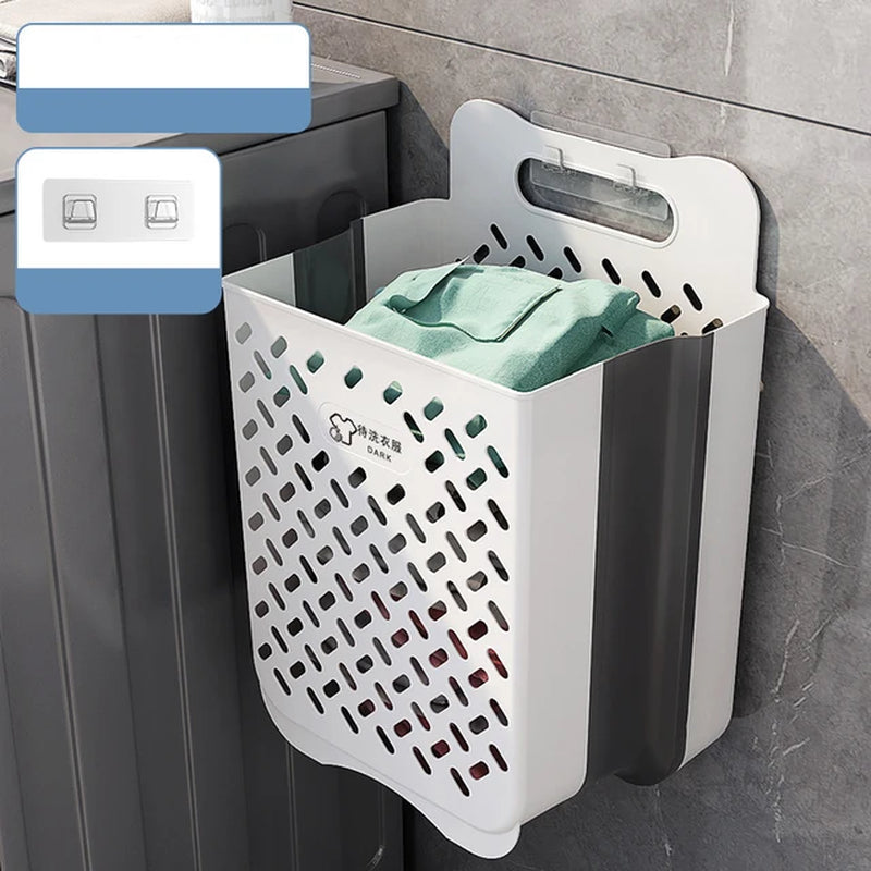 Folding Bathroom Laundry Basket Wall-Mounted Dirty Clothes Storage Basket Household Laundry Bag Laundry Bathroom Organizer