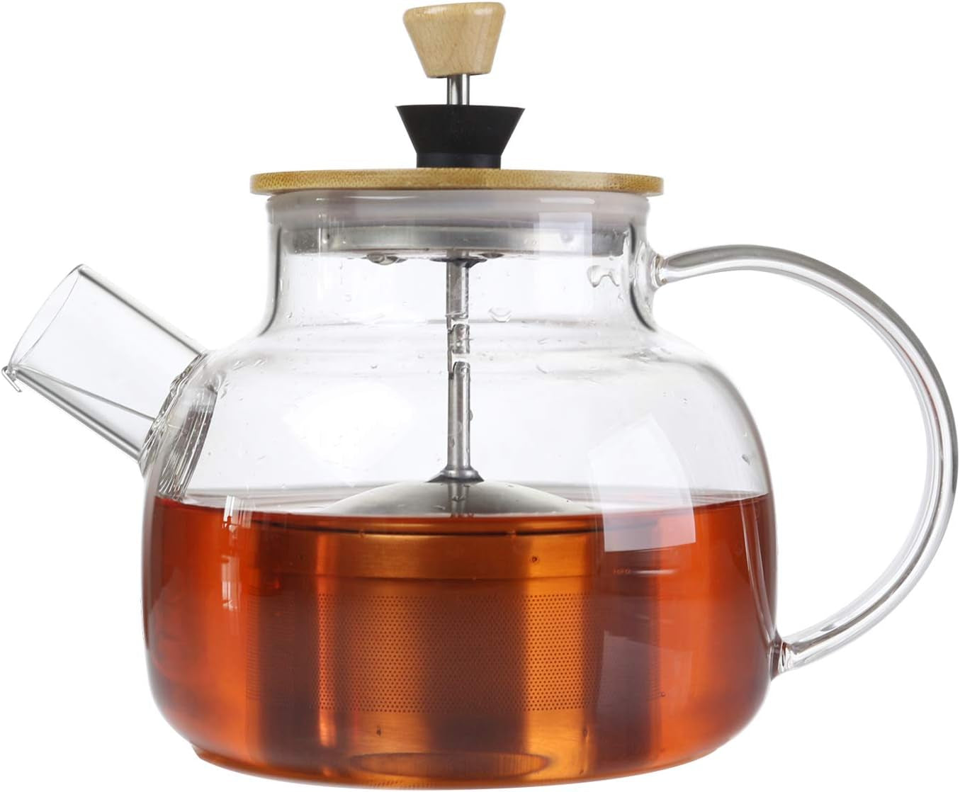 Glass Tea Pot with Bamboo Lid & SUS304 Stainless Steel Tea Infuser Filter, 34 OZ Stovetop Safe Tea Kettle for Loose Tea