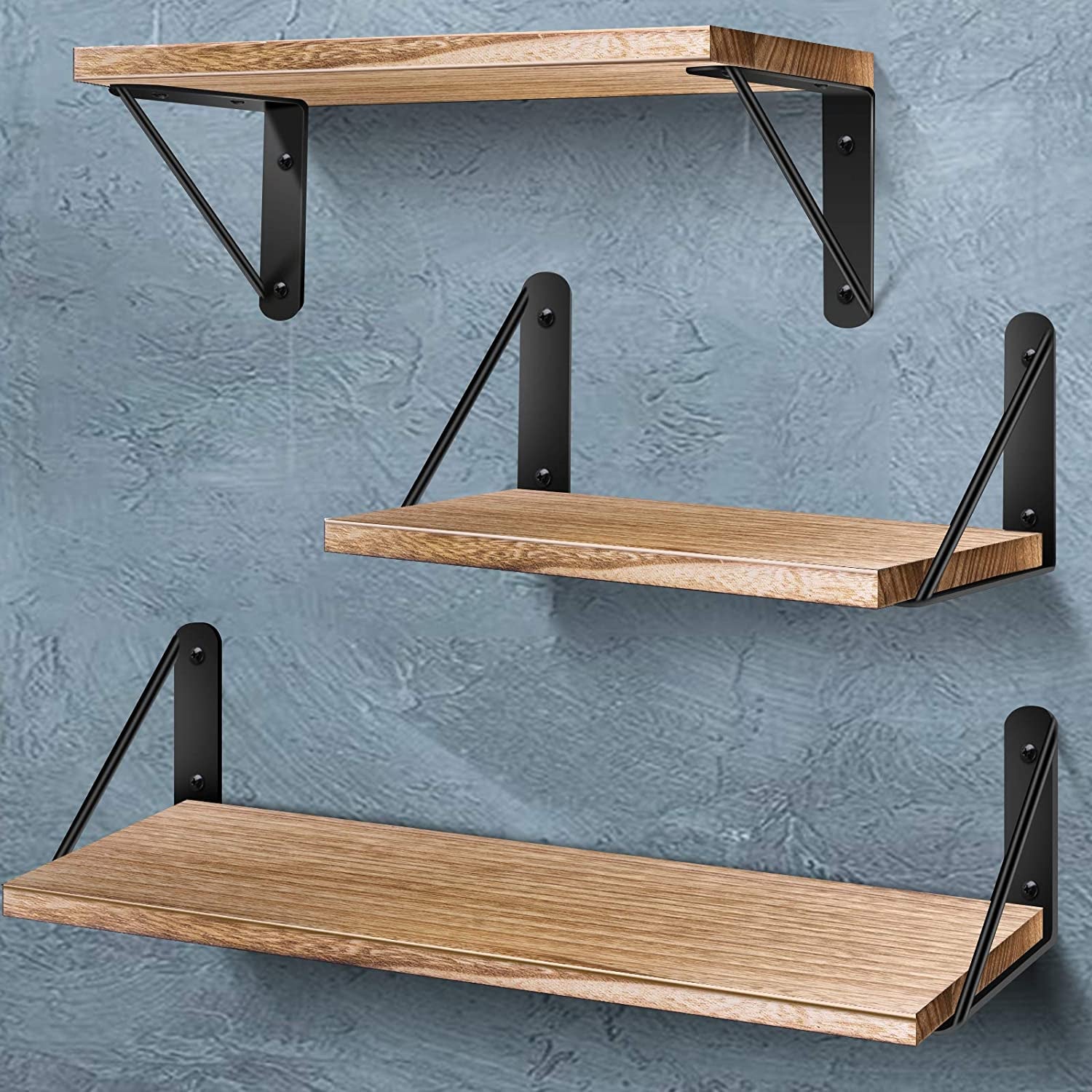 Floating Shelves for Wall, Rustic Wood Wall Shelves Decor Set of 3 for Bedroom, Bathroom, Living Room, Kitchen, Office, Laundry Room, Original Wood (Rustic)