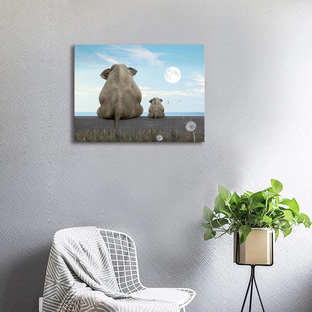 Canvas Wall Art Animal Elephant Elephant Wall Art Dandelion Ｗall Art Elephant Watching Moon African Art Wall Decoration Elephant Picture Canvas Picture Print Canvas Elastic Artwork Ready to Hang