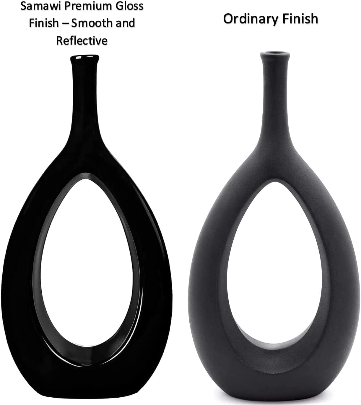 Samawi Black Vase Set of 2 Black Ceramic Vase Black Decor Black Vase Set Black Flower Vase Black Vases for Decor Black Tall Vase Modern Living Room Decor Modern Vases for Home Decor Black Modern Vase