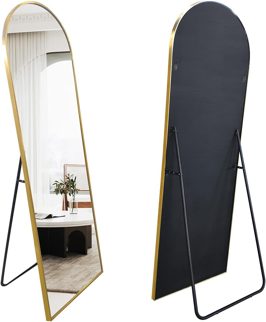 Full Length Mirror, Floor Mirror Full Length, 65"X22" Arched-Top Mirror Hanging or Leaning, Standing Mirror, Body Mirror, Wall Mounted Mirror with Aluminum Frame for Bedroom Living Room (Gold)