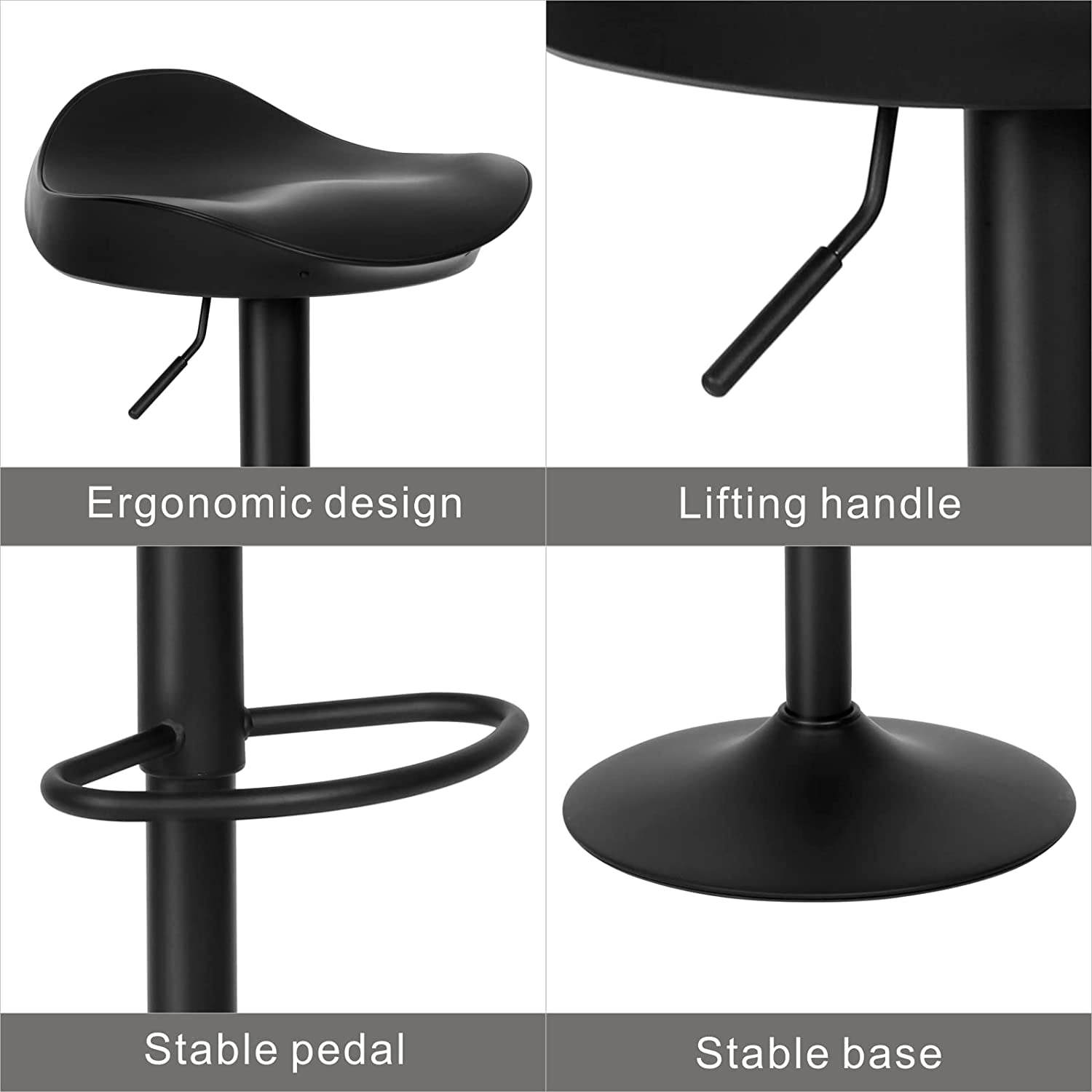 Bar Stools Set of 2 Easy to Assemble,Modern Saddle Swivel Counter Stools,Adjustable Barstools,Loads up to 300 Lbs,Black