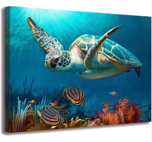 Bathroom Decor Beach Decor Sea Turtle Bathroom Art Beach Bathroom Decor Turtle Decor Hawaiian Decor Sea Turtle Decor Coastal Wall Decor Ocean Wall Art Blue Ocean Canvas Frame Print Ready to Hang