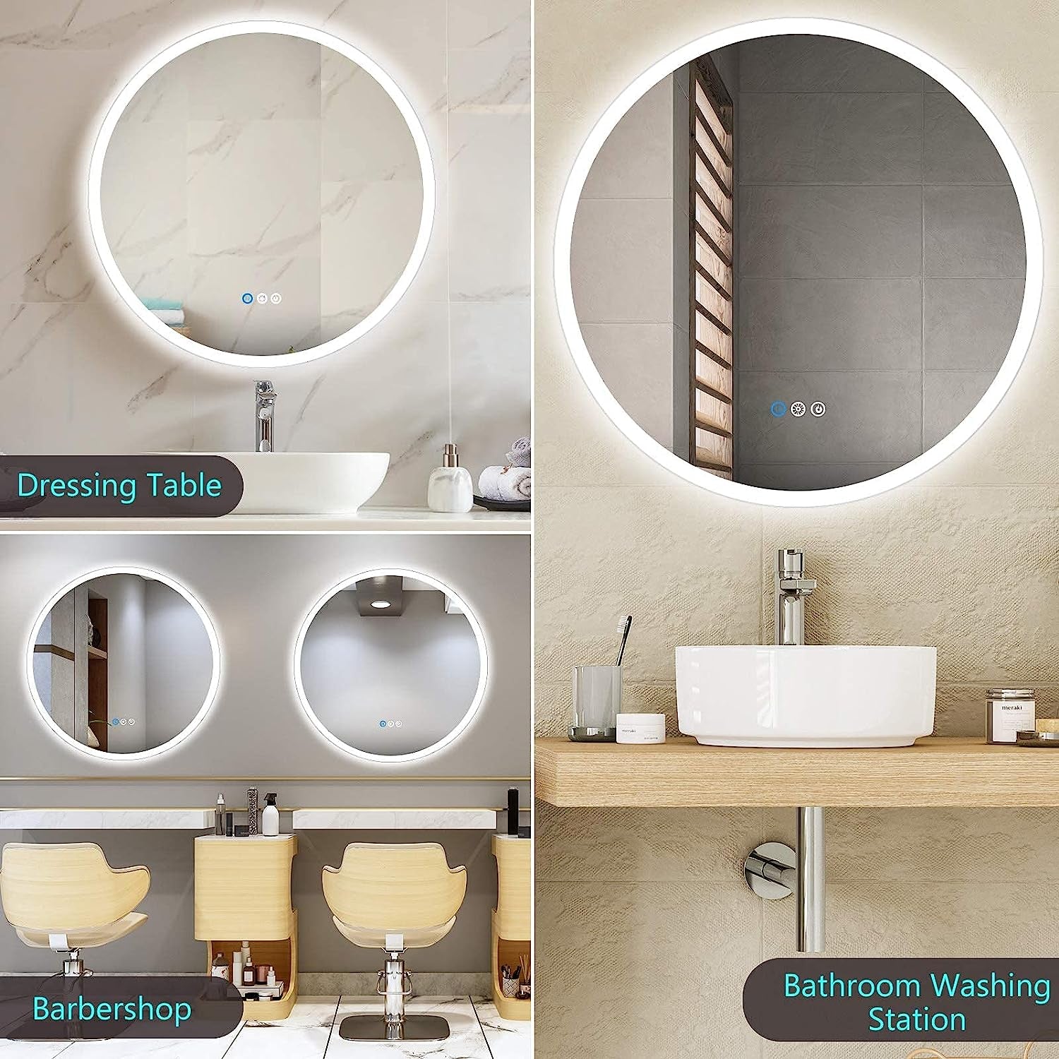 24" round LED Mirror for Bathroom, Anti-Fog Bathroom Vanity Mirror with Lights, Shatter-Proof, 3000-6000K, Stepless Dimmable LED Lighted Mirror, Backlit Bathroom Mirrors for Wall