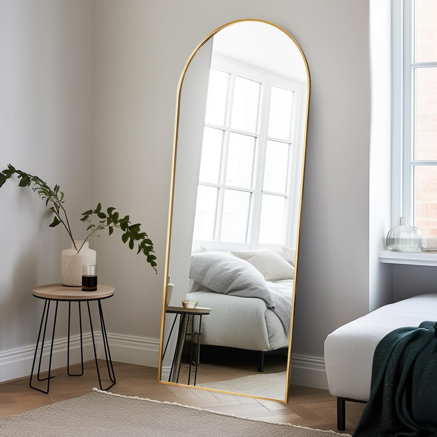 Full Length Mirror, Floor Mirror Full Length, 65"X22" Arched-Top Mirror Hanging or Leaning, Standing Mirror, Body Mirror, Wall Mounted Mirror with Aluminum Frame for Bedroom Living Room (Gold)