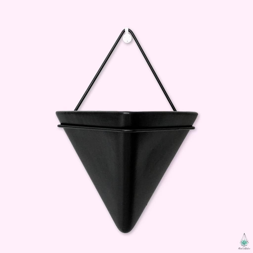 Triangle Ceramic Wall Planter - Triangle Wall Planters for Indoor Plants - Triangle Geometric Wall Hanging Planter - Hanging Triangle Planter - Plant or Succulent Wall Planters (Black & Black, Large)