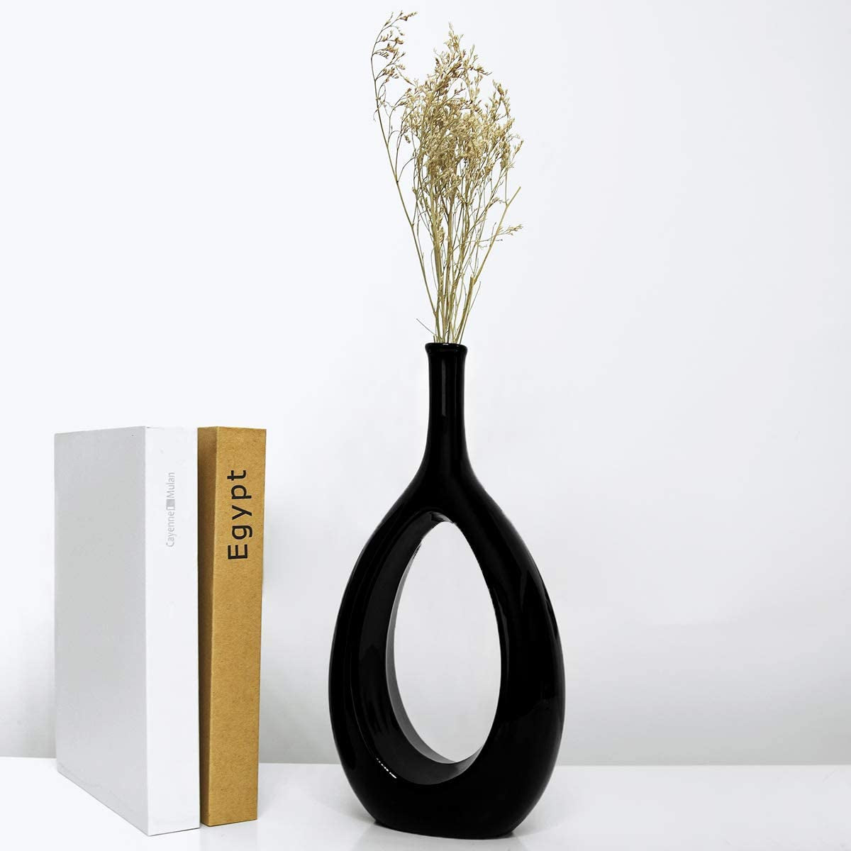 Samawi Black Vase Set of 2 Black Ceramic Vase Black Decor Black Vase Set Black Flower Vase Black Vases for Decor Black Tall Vase Modern Living Room Decor Modern Vases for Home Decor Black Modern Vase