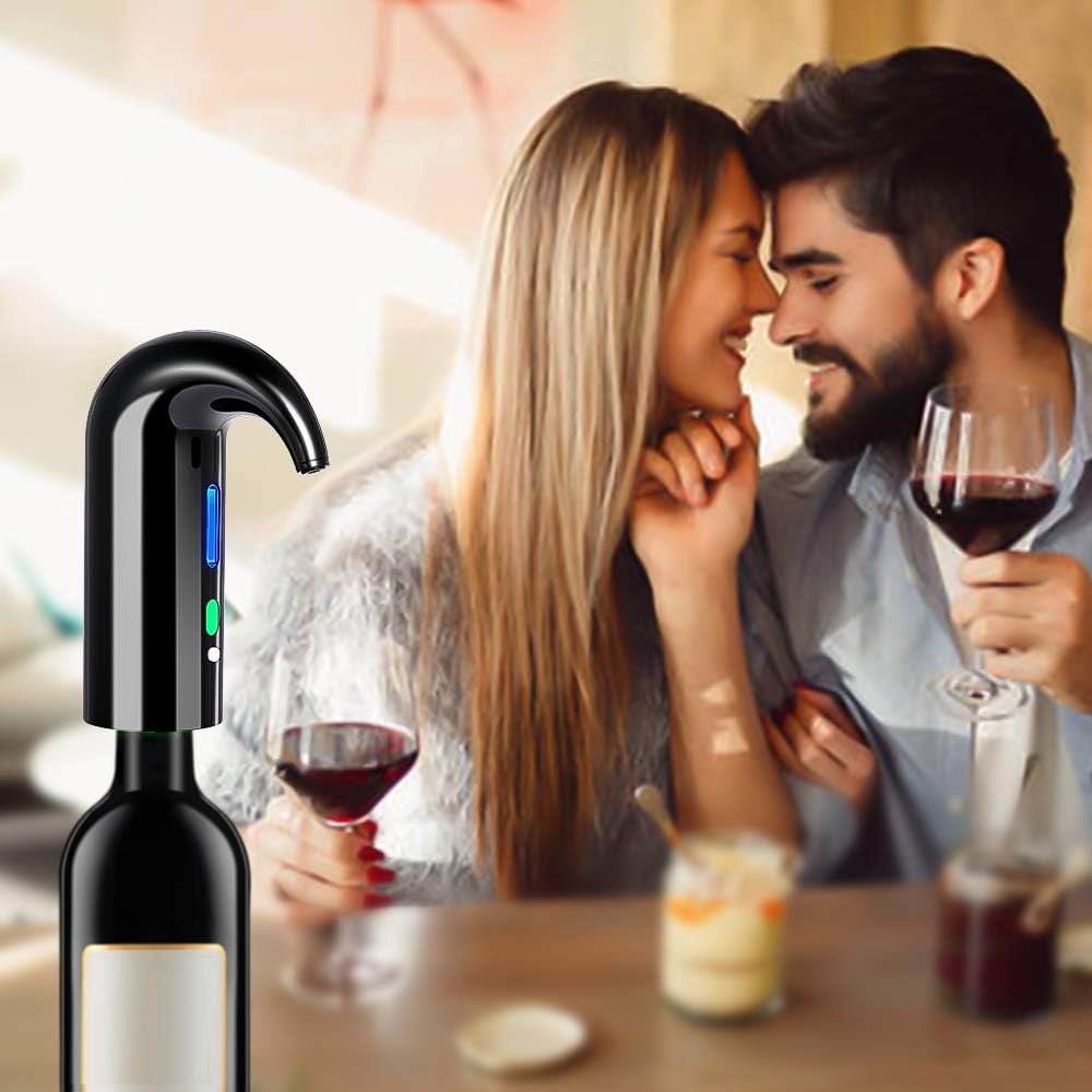 Electric Wine Aerator, Electric Wine Pourer and Wine Dispenser Pump, Multi-Smart Automatic Filter Wine Dispenser with USB Rechargeable for Travel, Home and Bar(Black)