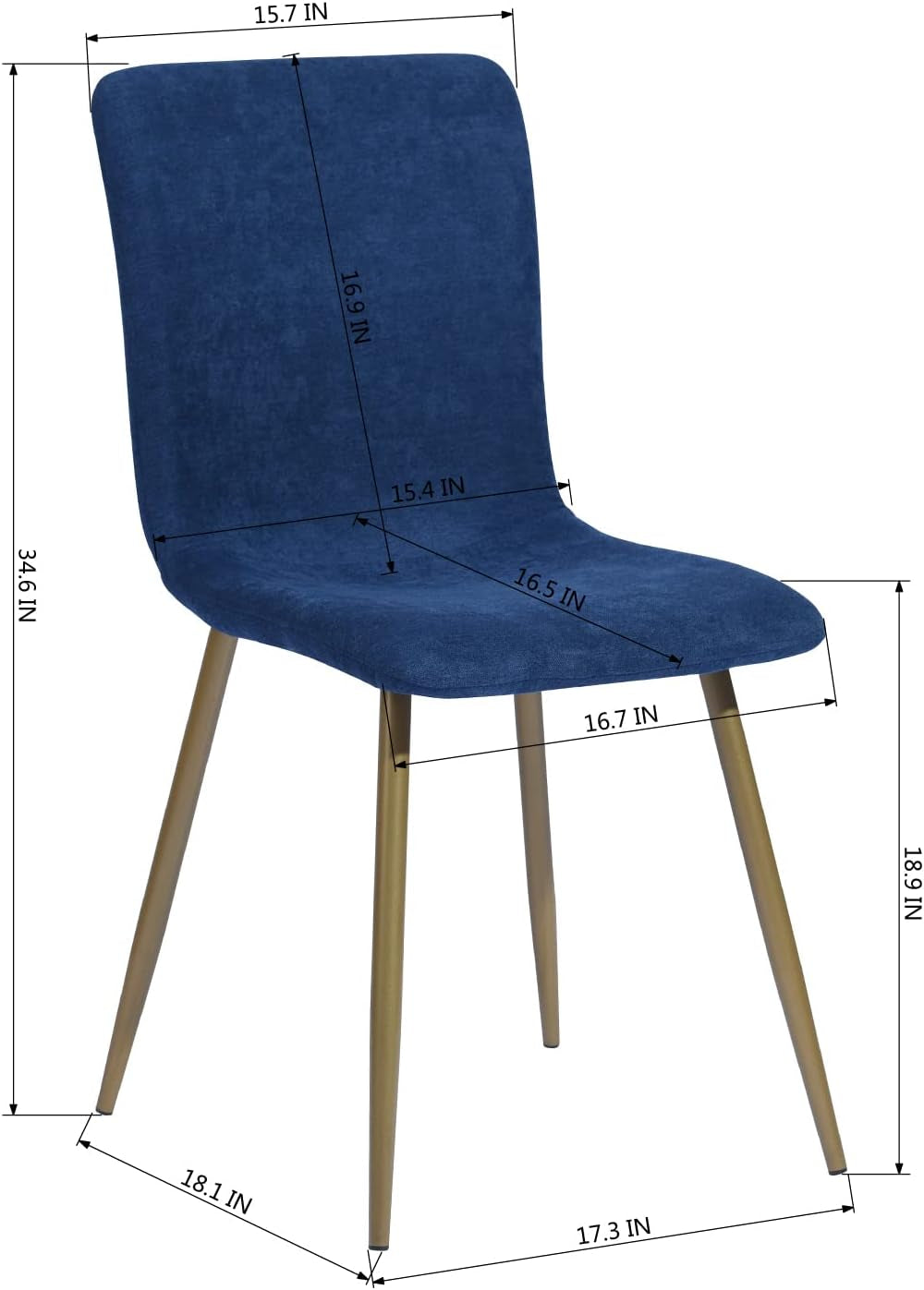 Dining Chairs Set of 4 for Kitchen Dining Room - Upholstered Metal Legs Renaissance Style Side Chairs, Blue Brushed Fabric/Golden Bronze