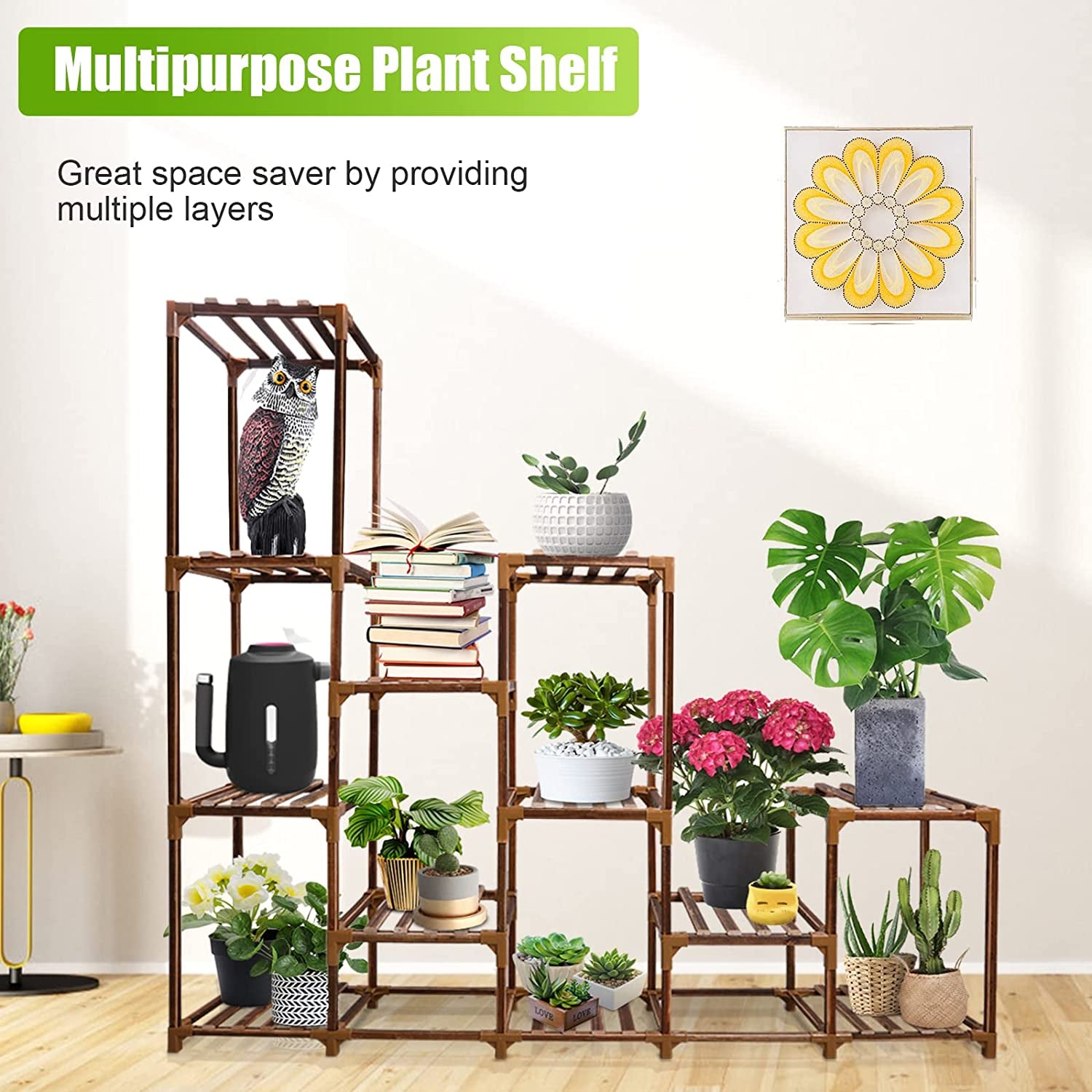 Plant Stand Indoor Outdoor, Large12 Tier Tall Wood Plant Stands Multiple Plants Shelf, 44" Plant Holder Indoor Shelves Display Rack for Living Room Corner Garden Balcony