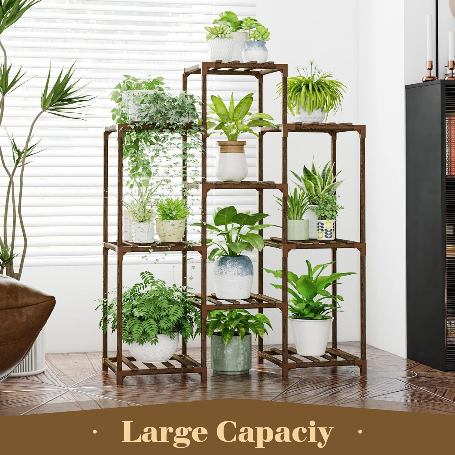 Stand Indoor Plant Rack Wood Outdoor Tiered Shelf for Multiple Plants, Ladder Holder