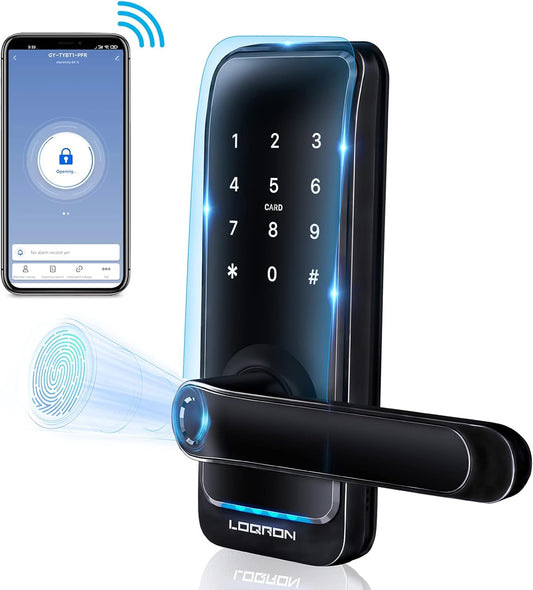 Keyless Entry Fingerprint Door Locks with Keypad, Smart App Control, Bluetooth, Wi-Fi, Black