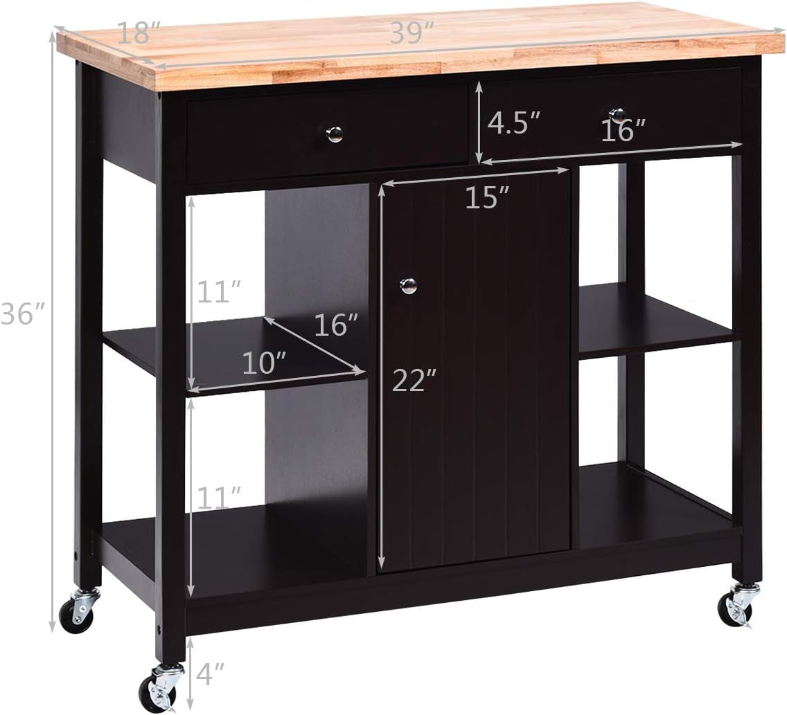 Kitchen Island on Wheels Kitchen Carts with Storage and Drawers, Wine Rack, Shelves, Glass Holder, Wood Top, Kitchen Rolling Cart Suitable for Home and Restaurant Kitchen Trolley (Brown)