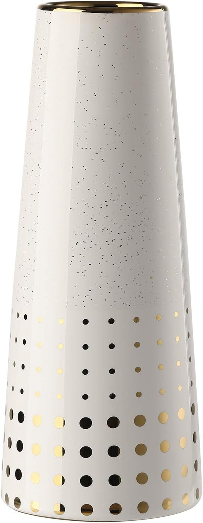 Flower Vase, White Ceramic Vase with Dot Pattern,Gold-Tone-Mouth Vase，Hand Made Glossy Vase,Decor Vase for Home Office Wedding Holiday Party