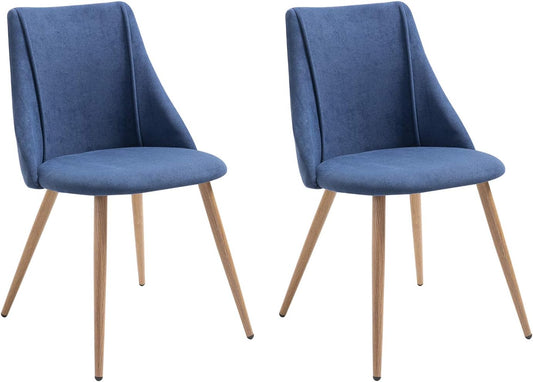 Set of 11 Mid-Century Dining Chairs Side Chair Soft Upholstery Seat Ergonomic High-Back, Blue Terry Fabric/Oak Metal