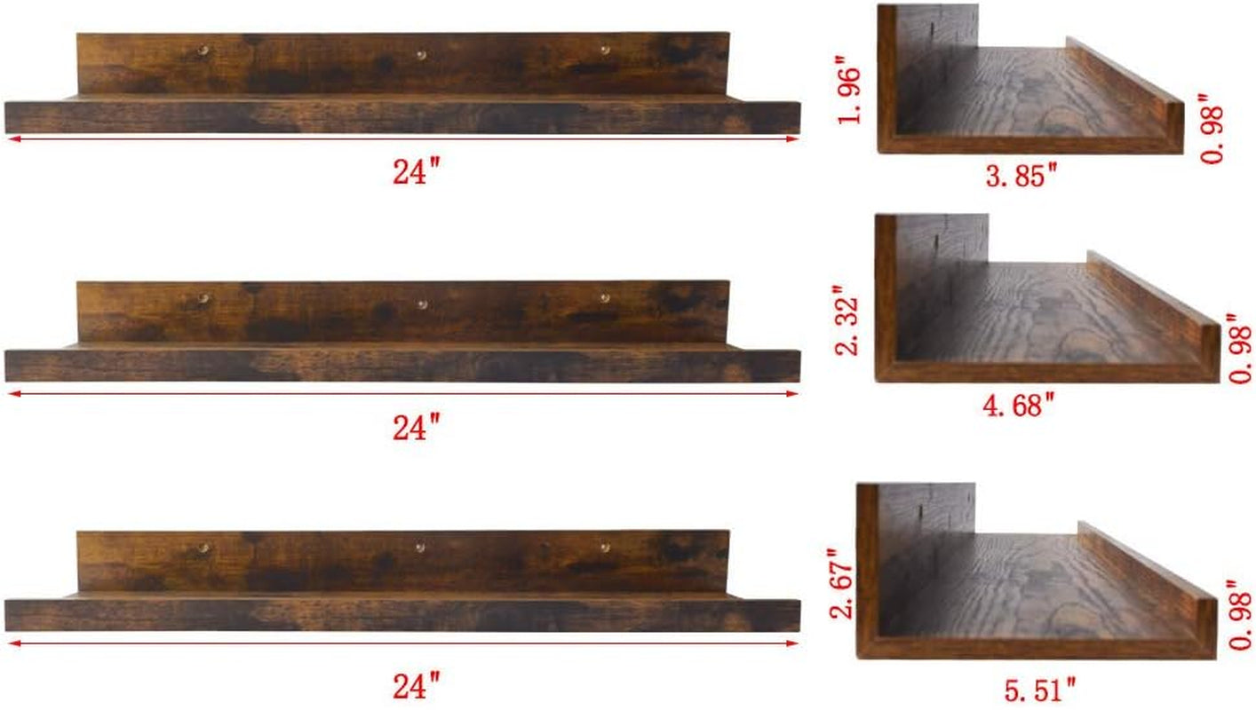 24 Inch Floating Shelves Wall Mounted Set of 3, Rustic Large Wall Shelves Picture Ledge Shelf for Bedroom Living Room Bathroom Kitchen, 3 Different Sizes